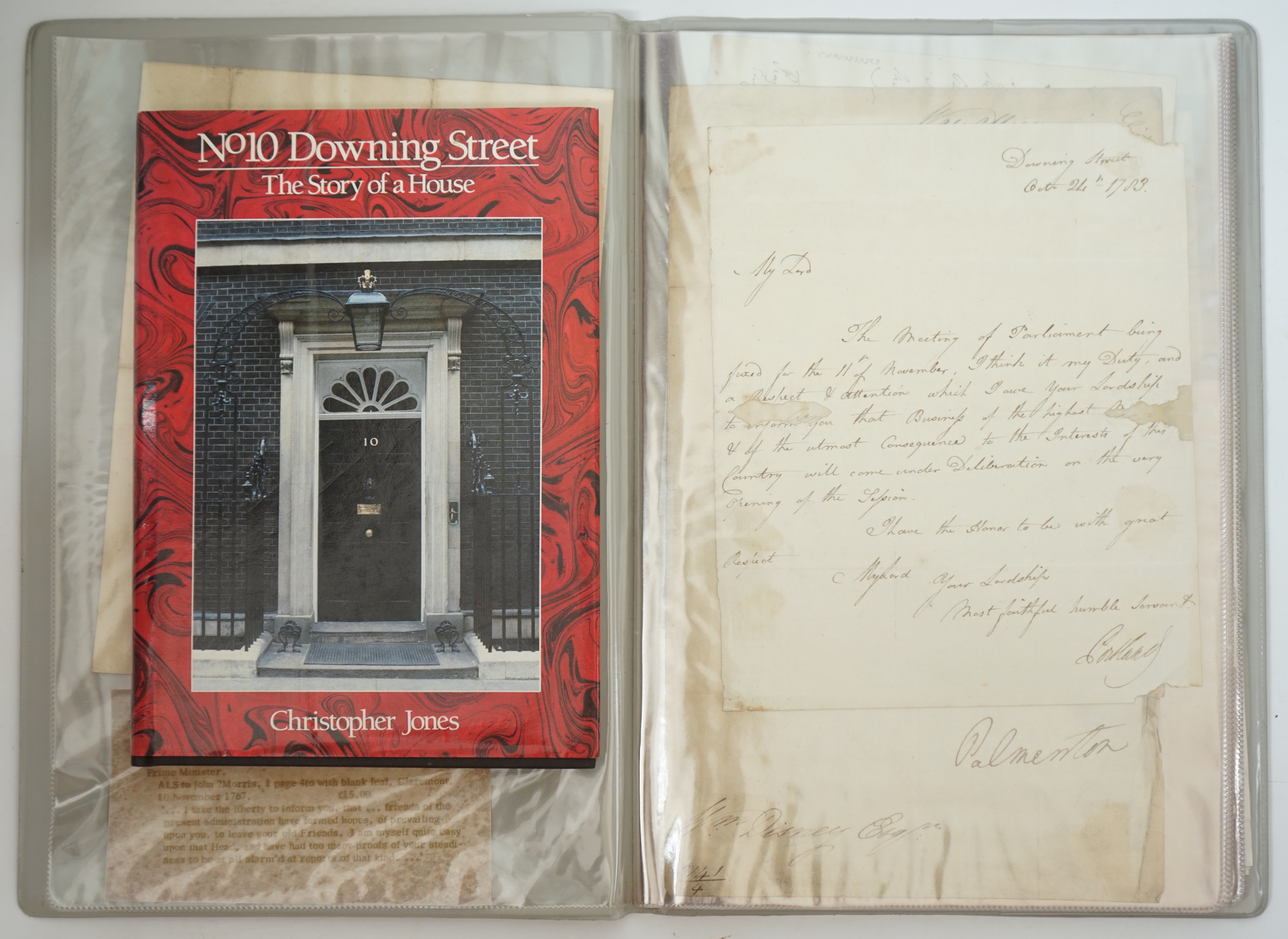 A collection of 14 autograph letters from British Prime Ministers, 1767-1912, with a signed photograph of David Lloyd George and a card from H G Wells, 1911